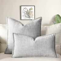 Light Grey Chenille Crosshatch Textured Pillow Covers Set of 2 - Modern Minimalist Sofa Bed Cushion Covers 45x45cm &amp; 30x50cm(without pillow core)