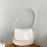 White Women's Vintage Flap Shoulder Bag Solid Color Summer Fashion Large Capacity Tote Minimalist Underarm Commuter Bag