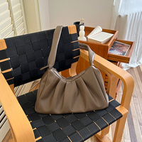 Brown-grey Pleated Handheld Underarm Bag - Stylish &amp; Spacious Tote for Everyday Use