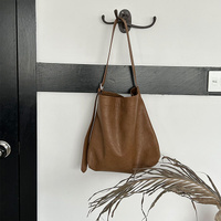 Brown Fashionable Minimalist Bucket Tote Bag - Versatile &amp; Spacious for Daily Commutes