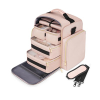 Travel Makeup Organizer Bag - 4 Detachable Compartments, Jewelry Roll &amp; Multiple Pouches