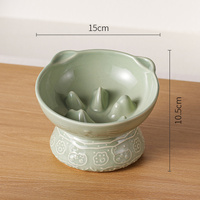 Green Vintage Slow Feeder Ceramic Pet Bowl - Anti-Choke Wide-Mouth Design for Cats &amp; Dogs, Prevents Black Chin