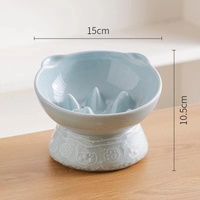 Light Blue Vintage Slow Feeder Ceramic Pet Bowl - Anti-Choke Wide-Mouth Design for Cats &amp; Dogs, Prevents Black Chin
