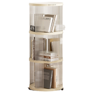Circular storage bookshelf with swivel wheels, three layers