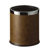 Round Leatherette Brown Room Bin