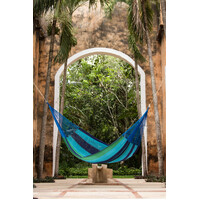 Mayan Legacy Queen Size Cotton Mexican Hammock in Oceanica Colour