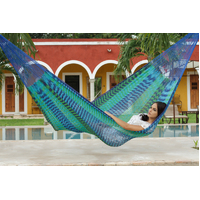 Mayan Legacy Jumbo Size Outdoor Cotton Mexican Hammock in Caribe Colour