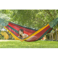 Mayan Legacy Queen Size Outdoor Cotton Mexican Hammock in Imperial Colour