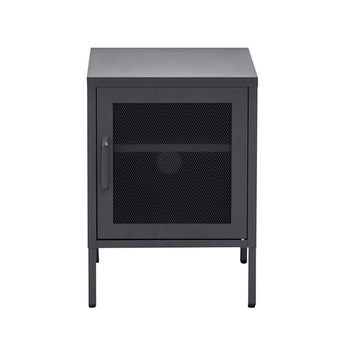 ArtissIn Bedside Table Mesh Door Cabinet - Black - Main Image