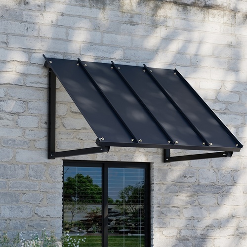 Instahut Window Door Awning Canopy 1mx1.2m Black Metal Frame - Main Image