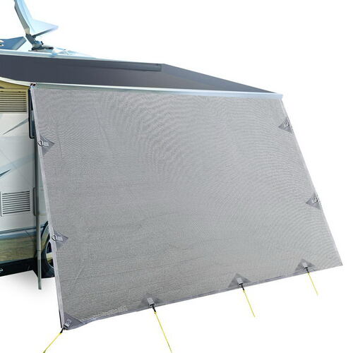 Caravan Privacy Screen Roll Out Awning 4.6x1.95M End Wall Side Sun Shade Grey - Main Image