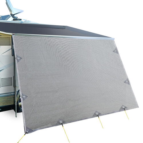 Caravan Privacy Screen Roll Out Awning 4.9x1.95M End Wall Side Sun Shade Grey - Main Image