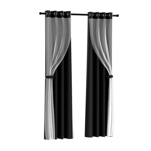Artiss 2X 132x213cm Blockout Sheer Curtains Black - Main Image