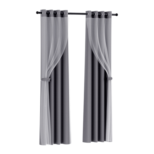 Artiss 2X 132x242cm Blockout Sheer Curtains Charcoal - Main Image