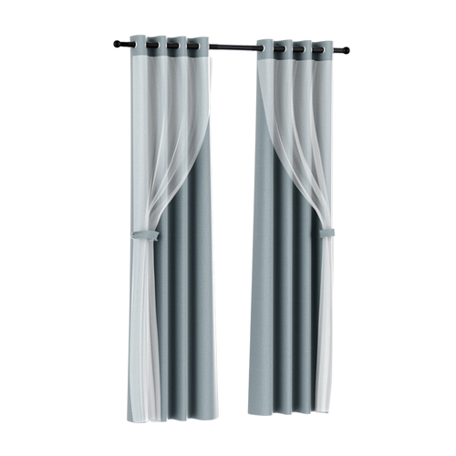 Artiss 2X 132x242cm Blockout Sheer Curtains Light Grey - Main Image