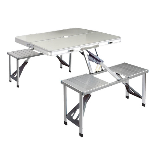 Weisshorn Folding Camping Table Outdoor Picnic BBQ With 2 Bench Chairs Set - Main Image