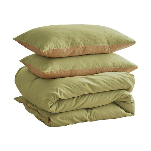 Cosy Club Washed Cotton Quilt Set Yellow Lime Double - Main Image