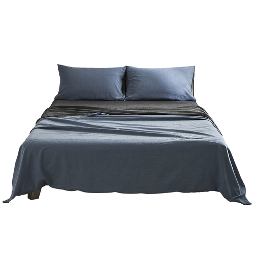 Cosy Club Cotton Bed Sheets Set Navy Grey Cover Double - Main Image
