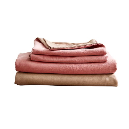 Cosy Club Cotton Bed Sheets Set Pink Brown Cover Double - Main Image