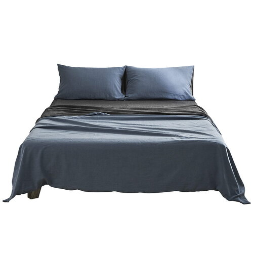 Cosy Club Cotton Bed Sheets Set Navy Grey Cover Single - Main Image