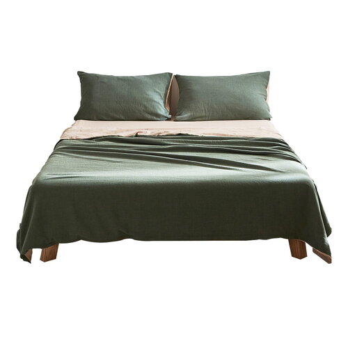 Cosy Club Cotton Bed Sheets Set Green Beige Cover Single - Main Image