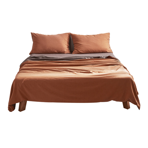 Cosy Club Cotton Bed Sheets Set Orange Brown Cover Single - Main Image