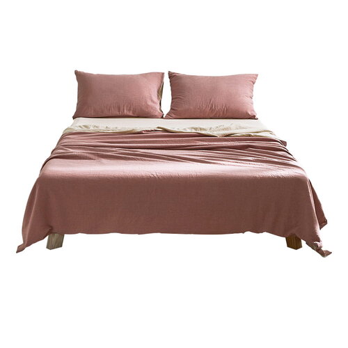 Cosy Club Cotton Bed Sheets Set Red Beige Cover Single - Main Image