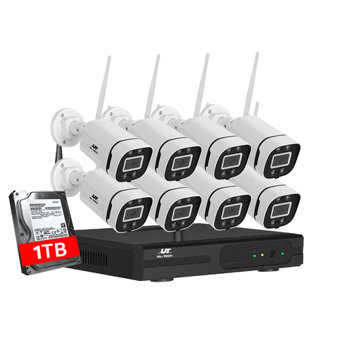 UL-tech Wireless CCTV Security System 8CH NVR 3MP 8 Square Cameras 1TB - Main Image