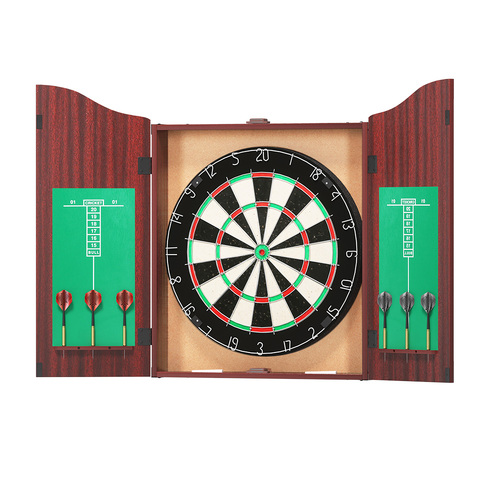 18" Dartboard Dart Board with Steel Darts Wooden Cabinet Party Game - Main Image