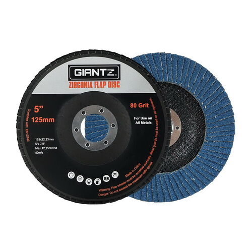Giantz 100 PCS Zirconia Sanding Flap Disc 5" 125mm 80Grit Angle Grinding Wheel - Main Image