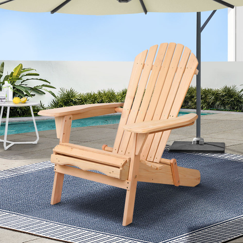 Gardeon Adirondack Outdoor Chairs Wooden Beach Chair Patio Furniture Garden Natural - Main Image