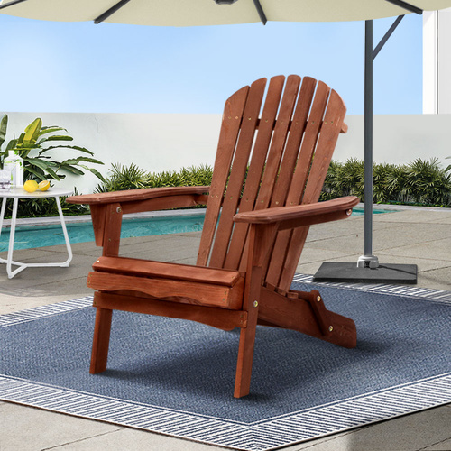 Gardeon Adirondack Outdoor Chairs Wooden Foldable Beach Chair Patio Furniture Brown - Main Image