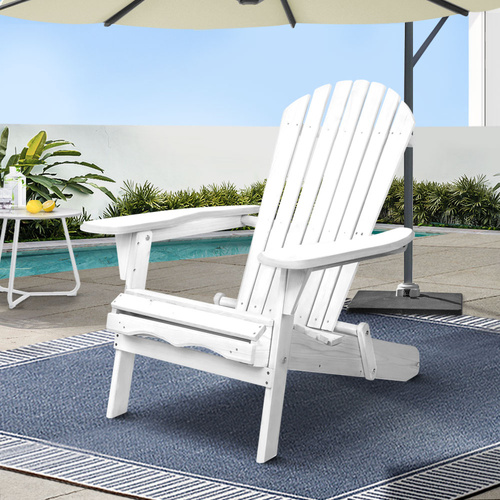 Gardeon Adirondack Outdoor Chairs Wooden Foldable Beach Chair Patio Furniture White - Main Image