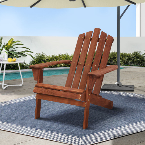 Gardeon Adirondack Outdoor Chairs Wooden Beach Chair Patio Furniture Garden Brown - Main Image