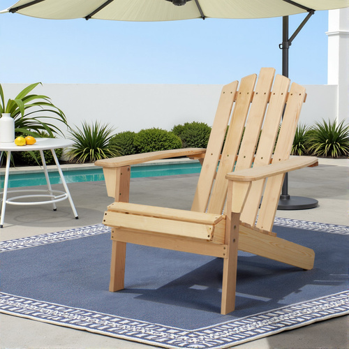 Gardeon Adirondack Outdoor Chairs Wooden Beach Chair Patio Furniture Garden Natural - Main Image