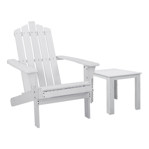 Gardeon 2PC Adirondack Outdoor Table and Chair Wooden Beach Chair Patio Furniture White - Main Image