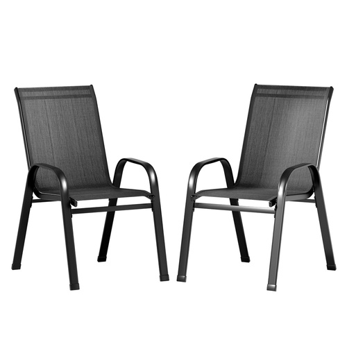 Gardeon 2PC Outdoor Dining Chairs Stackable Lounge Chair Patio Furniture Black - Main Image