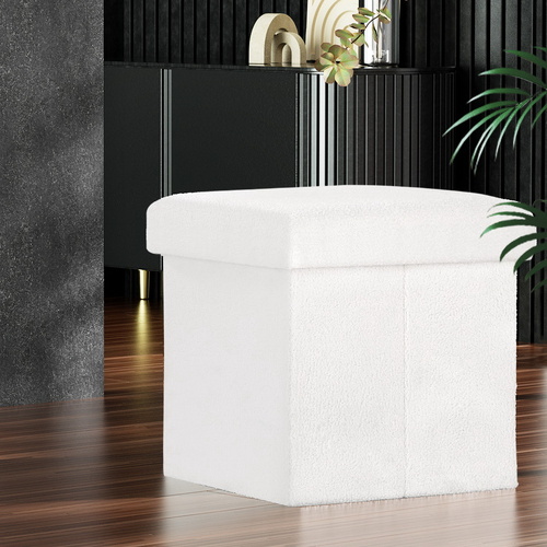 Artiss Ottoman Storage Foot Stool Vanity Square Teddy - Main Image