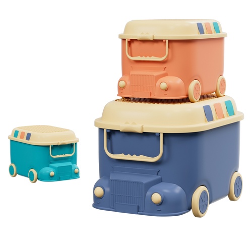 Keezi 3PCS Toy Storage Box Cute Car Toy Container Kids Toys Organiser Snack Boxes - Main Image