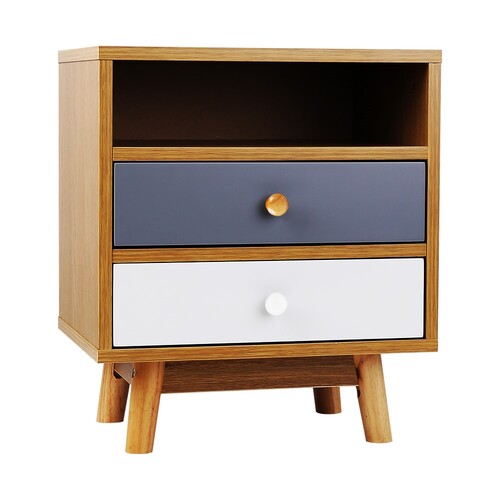 Artiss Bedside Table 2 Drawers with Shelf - BERTHA Oak - Main Image