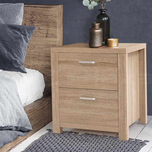 Artiss Bedside Table 2 Drawers - MAXI Pine - Main Image