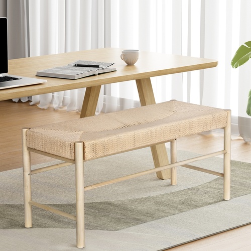 Artiss Dining Bench Paper Rope Seat Wooden Chair 100cm - Main Image