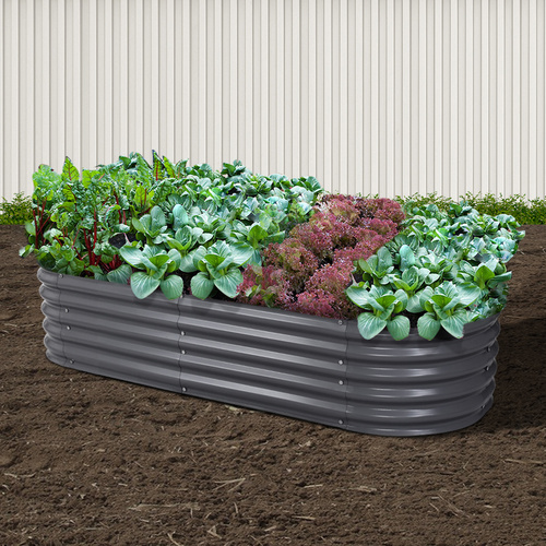Green Fingers Garden Bed 160X80X42cm Oval Planter Box Raised Container Galvanised - Main Image