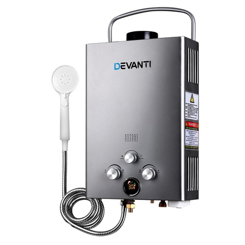 Devanti Portable Gas Water Heater 8L/Min LPG System Grey - Main Image