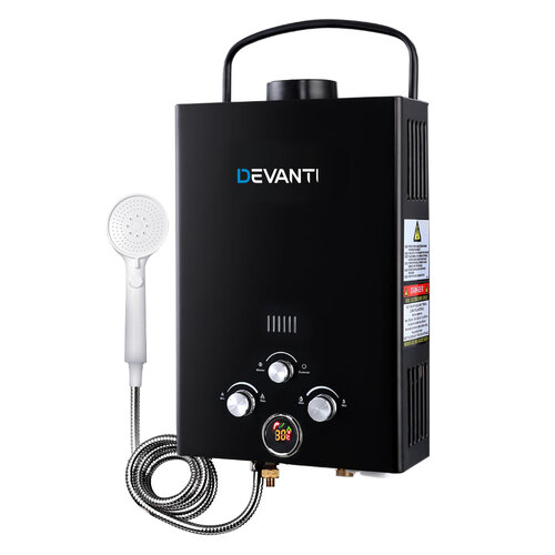 Devanti Portable Gas Water Heater 8L/Min LPG System Black - Main Image