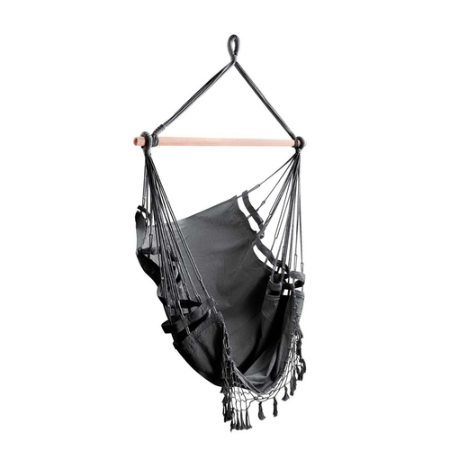 Gardeon Hanging Hammock Chair Outdoor Swing Hammocks Tassel Grey - Main Image