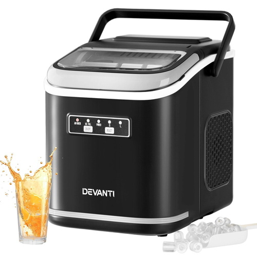 Devanti Ice Maker Machine Portable 12kg Countertop w/Self Cleaning 1.3L Black - Main Image