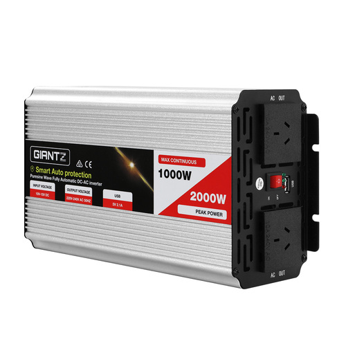 Giantz Power Inverter 1000W or 2000W Pure Sine Wave 12V-240V Camping Boat Caravan - Main Image