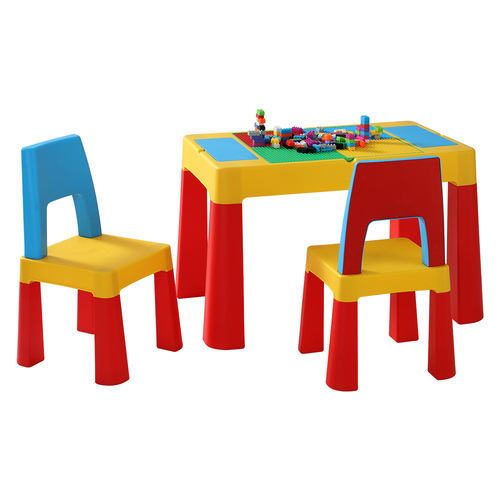 Keezi 3PCS Kids Table and Chairs Set Activity Toys Storage Box Desk Blocks - Main Image