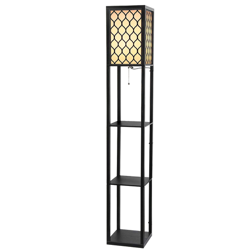 Artiss Floor Lamp 3 Tier Shelf Storage LED Light Stand Home Room Pattern Black - Main Image